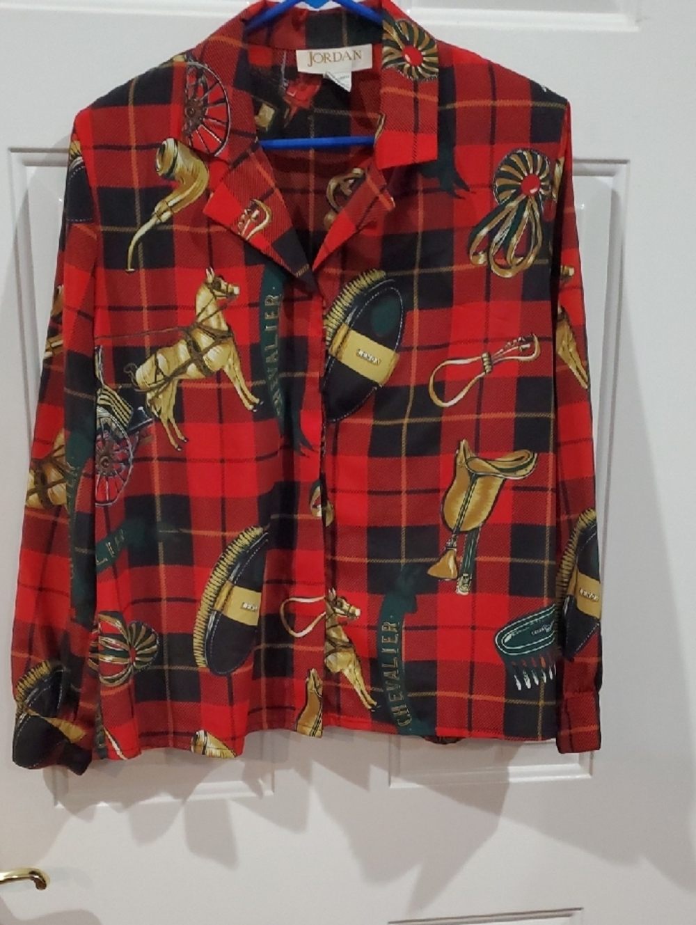 Jordan Vintage Red and Black Plaid Equestrian Print Shirt 12